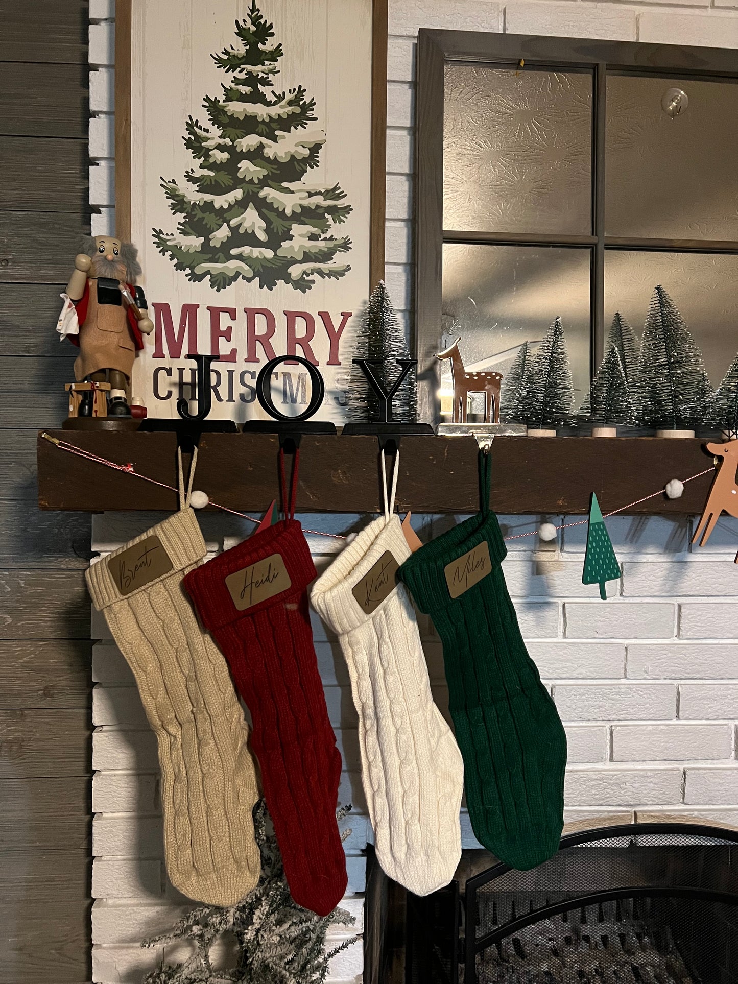 Christmas Stockings with Custom Engraved Leather Patches