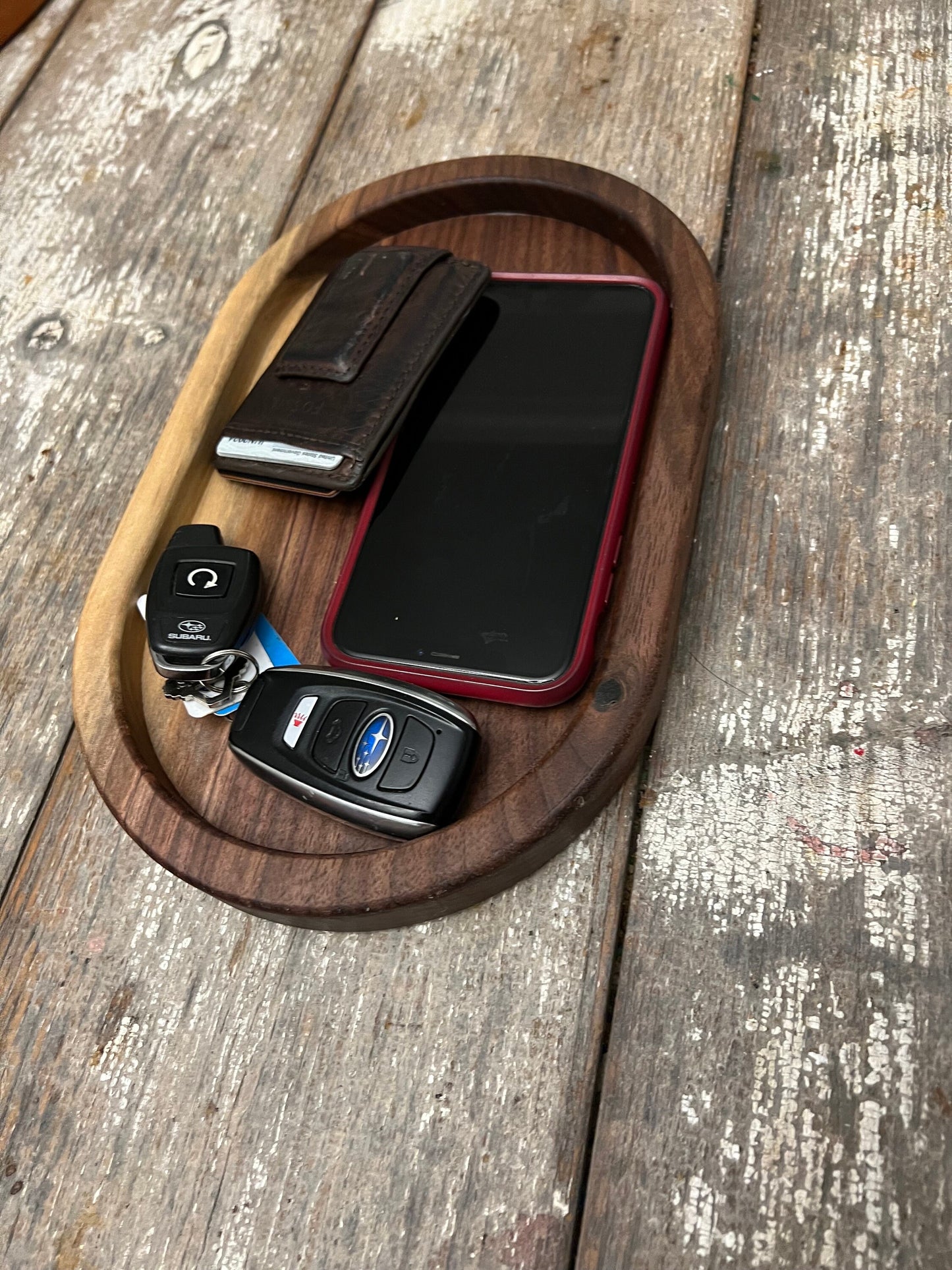 Handcrafted Oval Hardwood Catch-All Tray – Elegant Organizer for Keys, Jewelry, & Essentials – Home Decor - Personalization Available