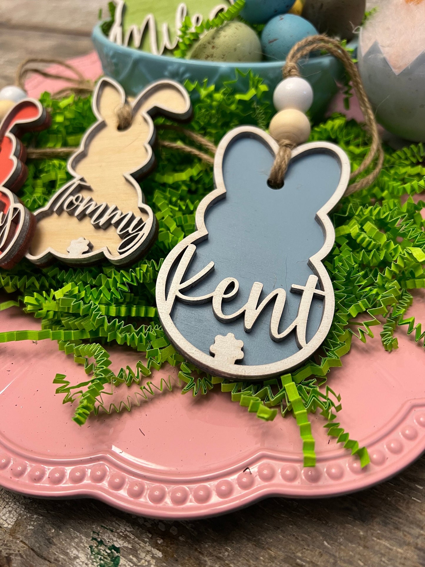 Personalized Laser-Cut Kids' Names Easter Basket Tags - Customizable Bunny-Themed Tags for Eggstra Special Unique Easter Basket Decor