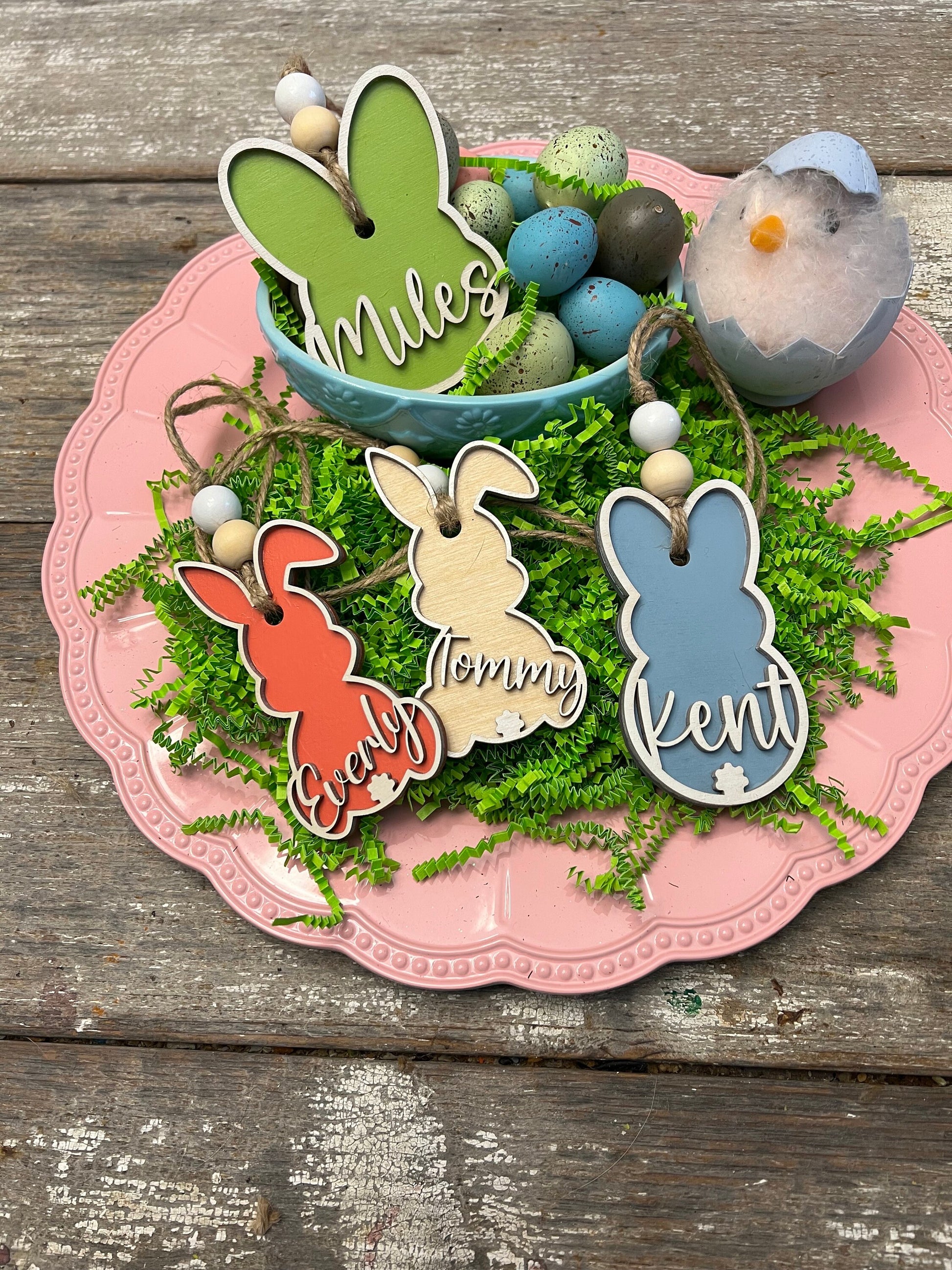 Personalized Laser-Cut Kids' Names Easter Basket Tags - Customizable Bunny-Themed Tags for Eggstra Special Unique Easter Basket Decor