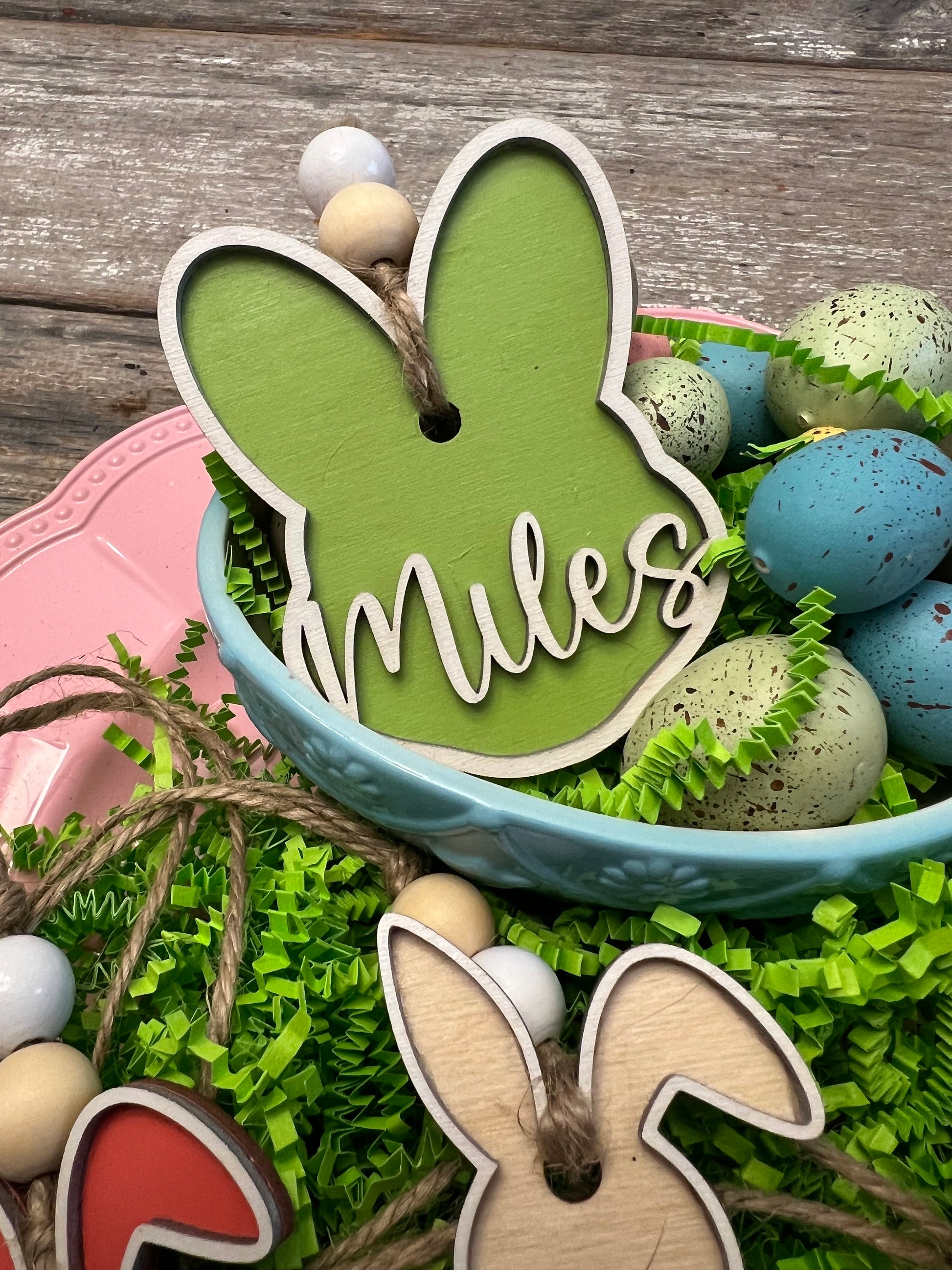 Personalized Laser-Cut Kids' Names Easter Basket Tags - Customizable Bunny-Themed Tags for Eggstra Special Unique Easter Basket Decor