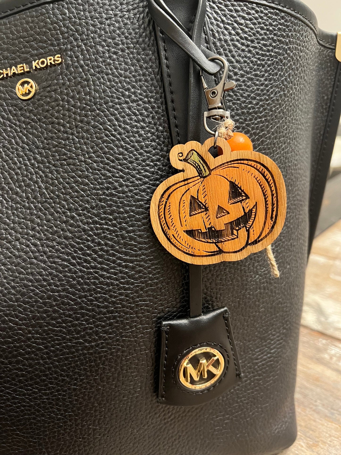 Laser-Cut, Engraved, and Hand-Painted Hard Wood Halloween Pumpkin Keychains