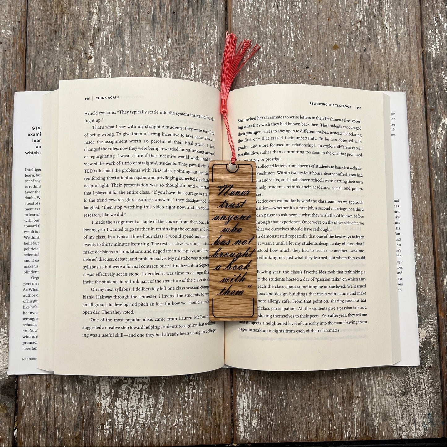 Laser Engraved Hardwood Bookmark with Vinyl Backing - Personalized Literary Keepsake - Quotes